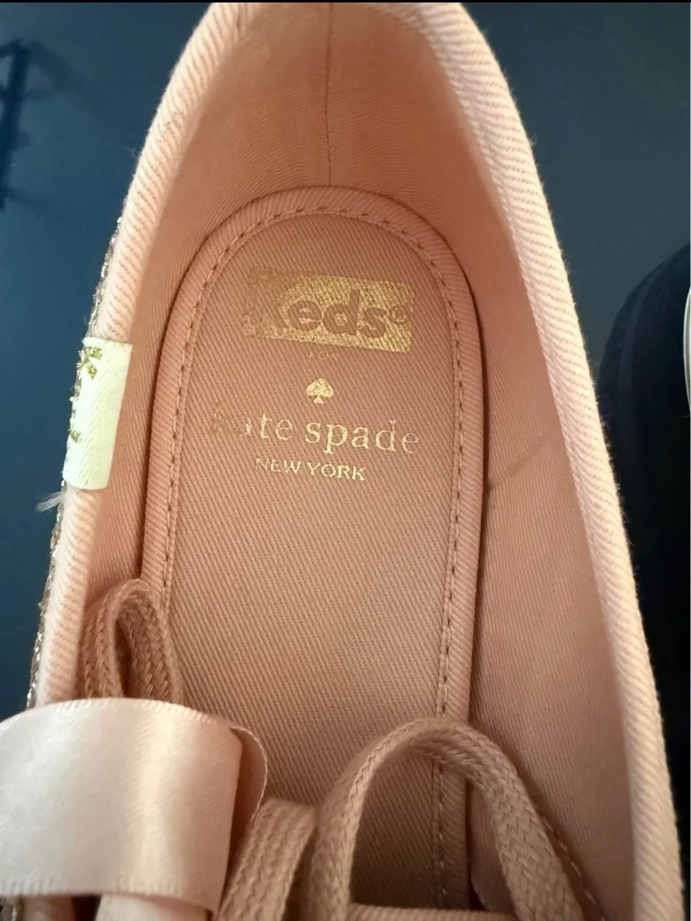 Keds Rose Gold Glitter Ribbon Lace-Up Sneakers